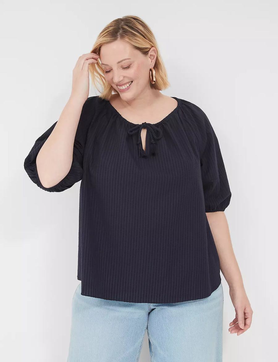 Blue Lane Bryant Short-Sleeve Split-Neck Popover Women Blouse | HML285AU