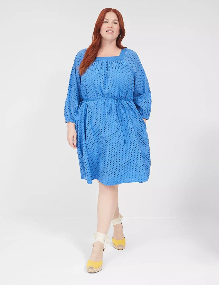 Blue Lane Bryant Square-Neck Eyelet Short Women Short Dress | JJN4569NU