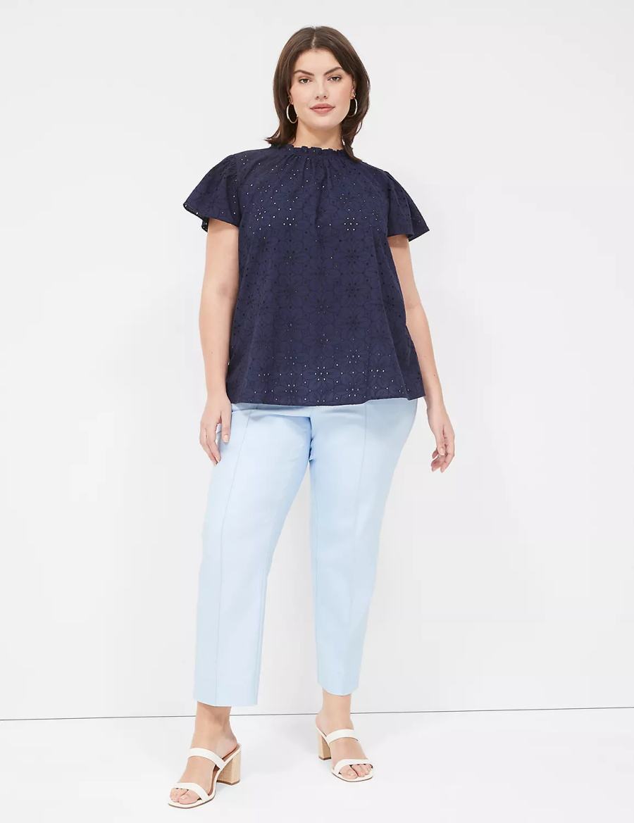 Blue Lane Bryant Subtle Swing Cap Ruffle-Sleeve Eyelet & Knit Top Women T Shirts | VDO6686ZY