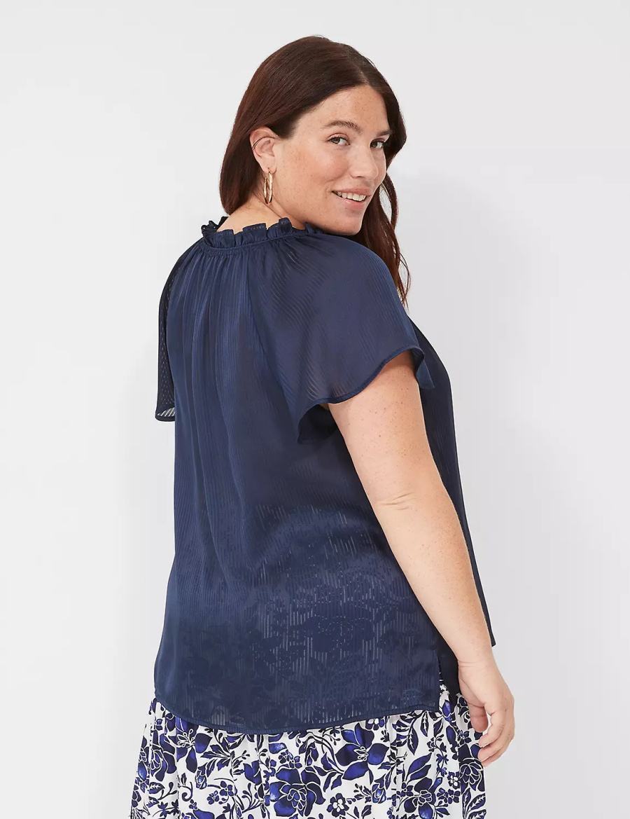 Blue Lane Bryant Swing Cap-Sleeve Tie-Front Women Blouse | ZXK891VV