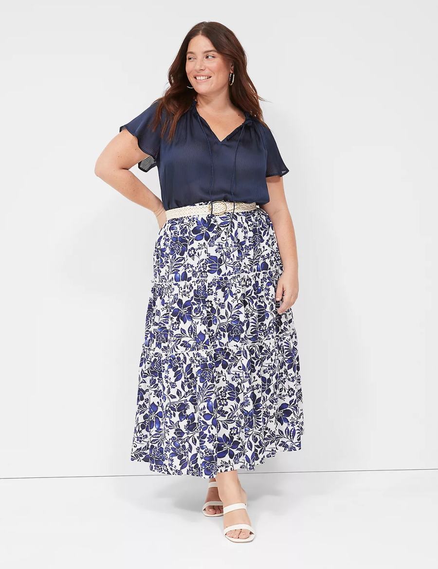 Blue Lane Bryant Swing Cap-Sleeve Tie-Front Women Blouse | ZXK891VV