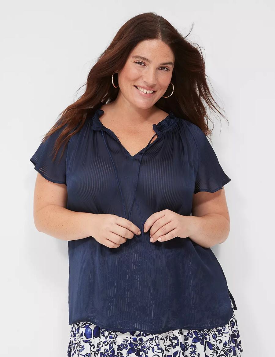 Blue Lane Bryant Swing Cap-Sleeve Tie-Front Women Blouse | ZXK891VV