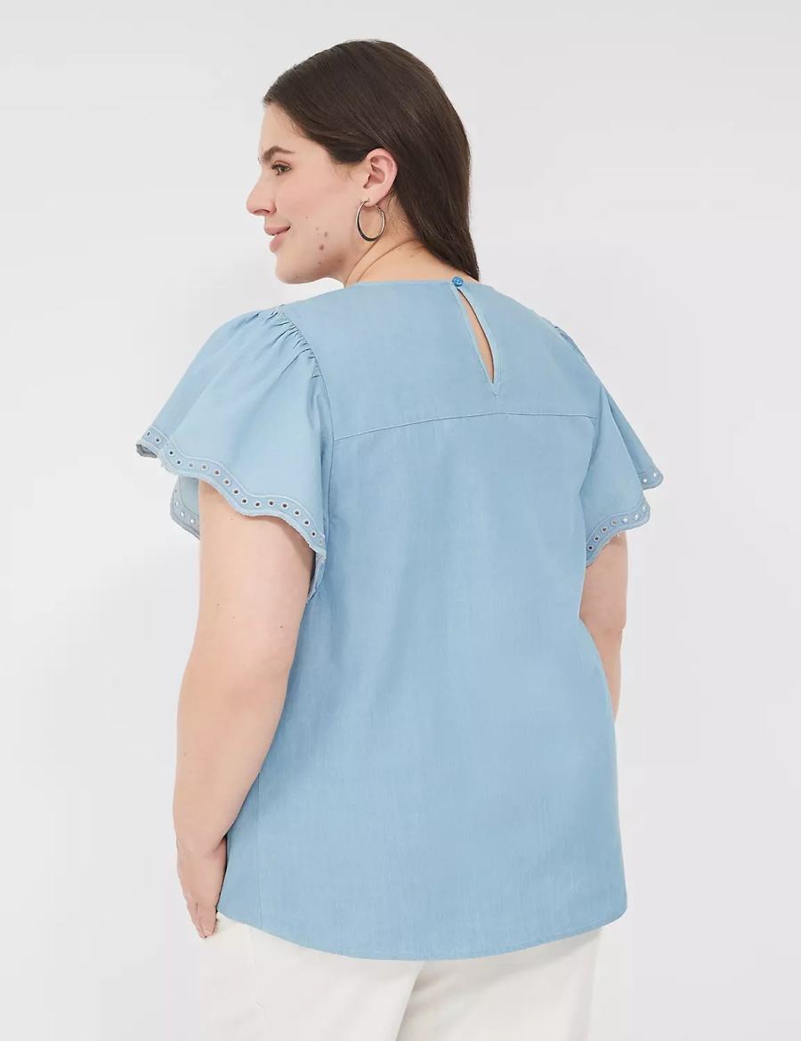 Blue Lane Bryant Swing Eyelet-Trim Popover Women Blouse | DTQ4062SA