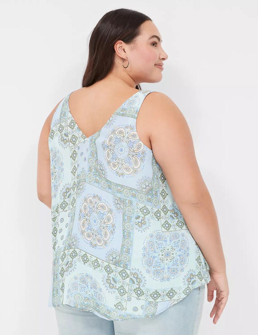 Blue Lane Bryant Swing V-Neck Single-Layer Chiffon Women Tank Top | IWN8650CJ