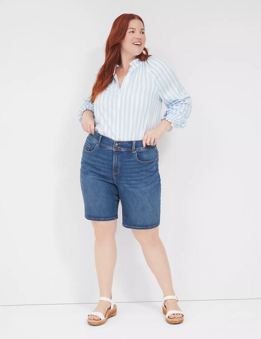 Blue Lane Bryant Tighter Tummy Fit High-Rise Bermuda Jean Women Shorts | HDM9764AP