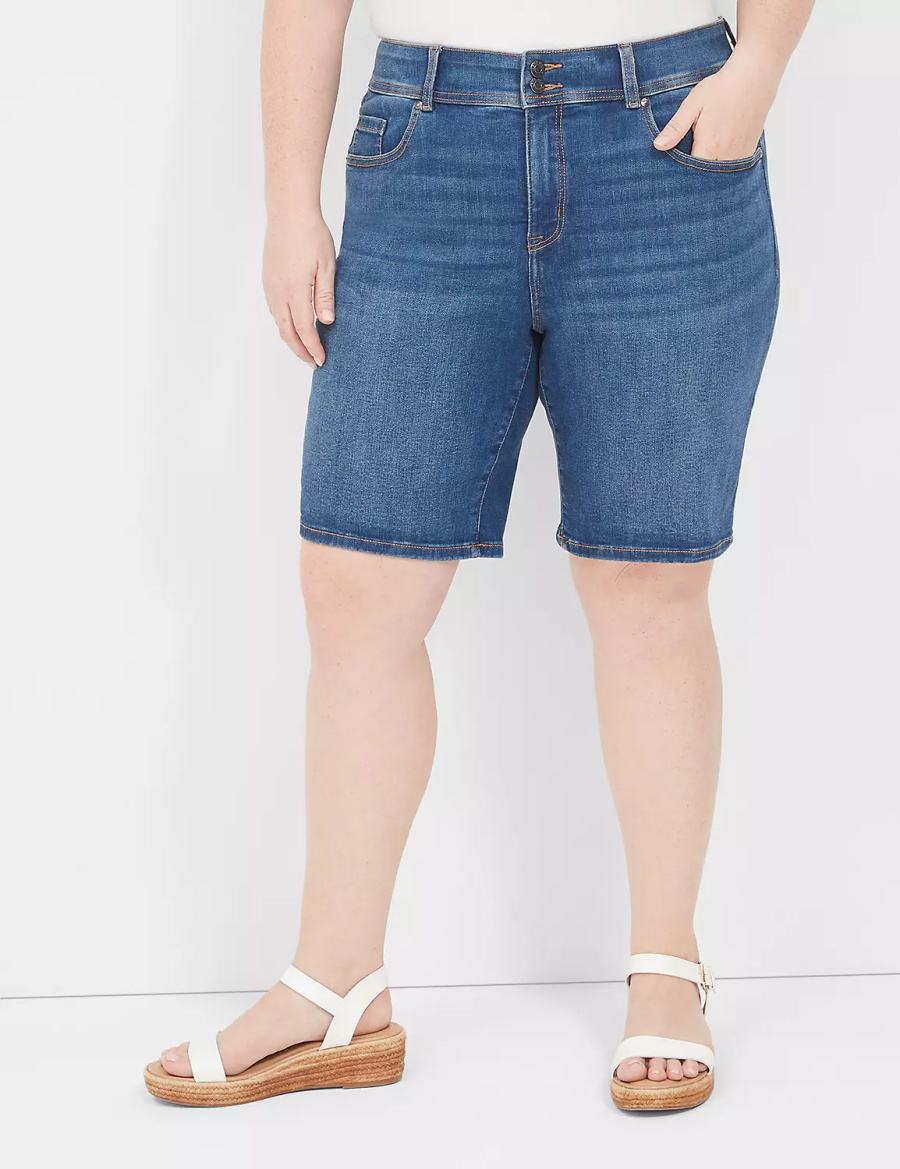 Blue Lane Bryant Tighter Tummy Fit High-Rise Bermuda Jean Women Shorts | HDM9764AP