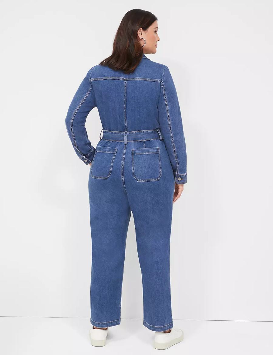 Blue Lane Bryant Utility Straight Leg Denim Women Jumpsuit | UII3180WP