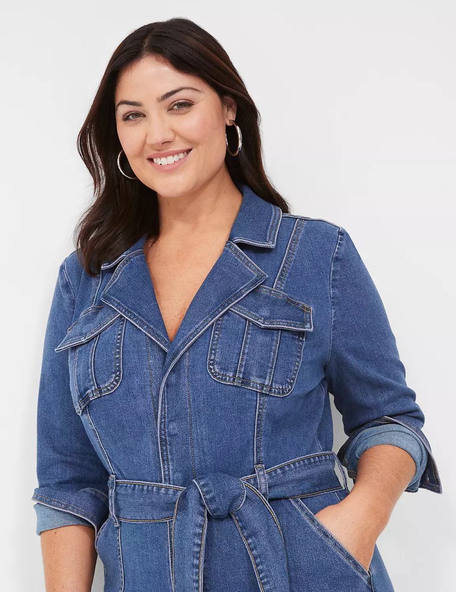 Blue Lane Bryant Utility Straight Leg Denim Women Jumpsuit | UII3180WP