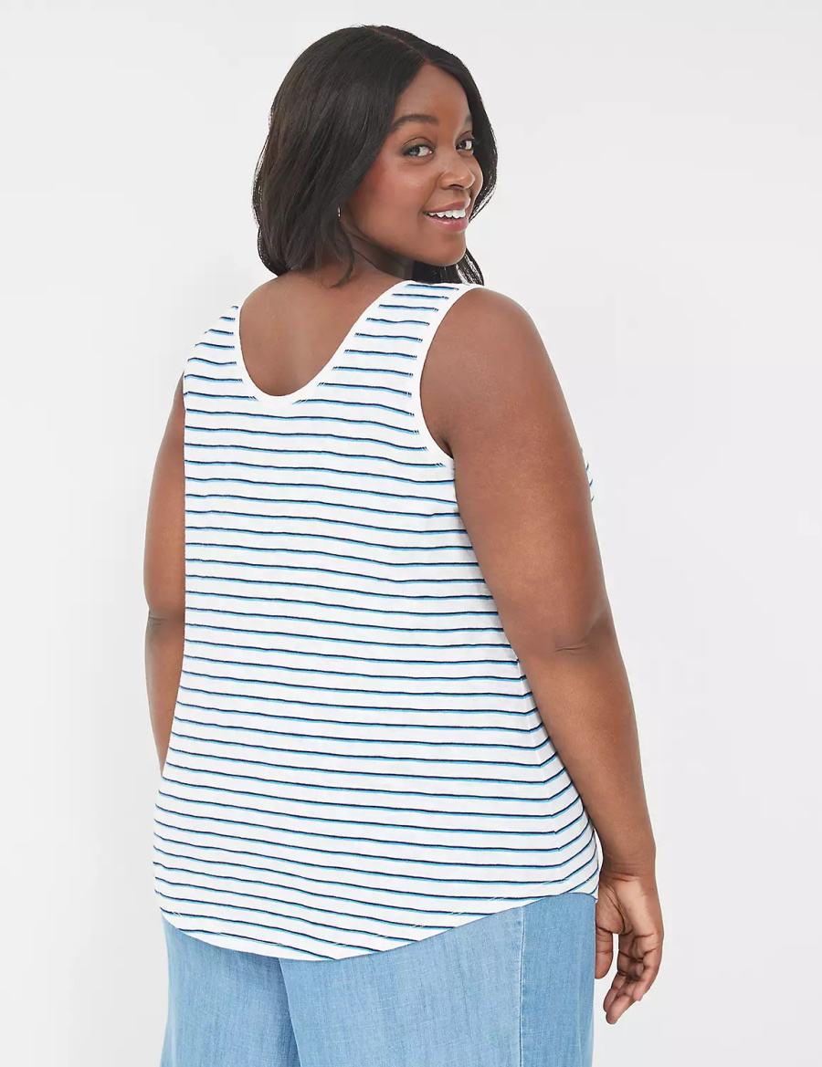 Blue Navy Stripes Lane Bryant Scoop-Neck Women Tank Top | YDH404GF