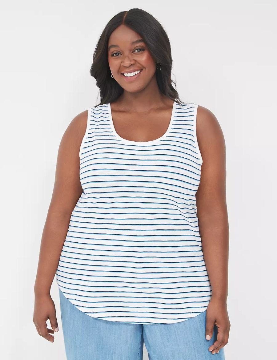 Blue Navy Stripes Lane Bryant Scoop-Neck Women Tank Top | YDH404GF