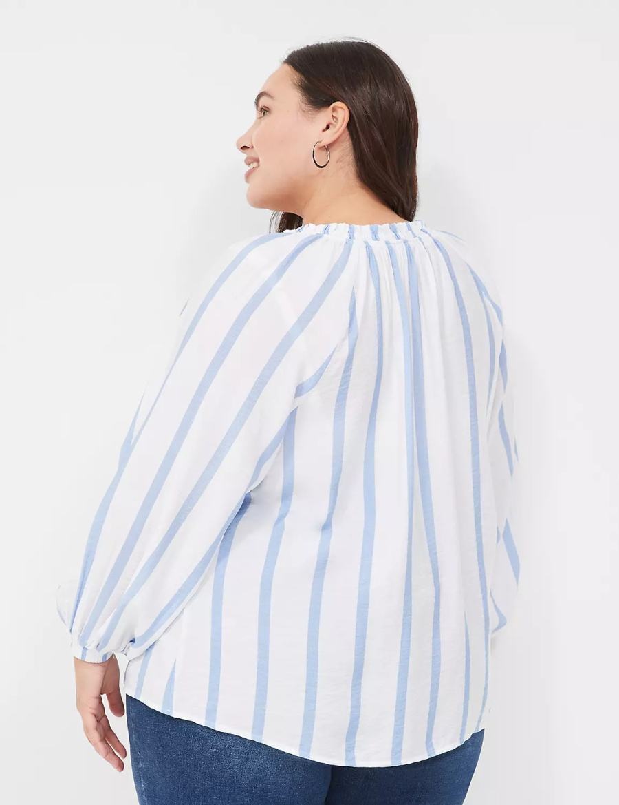 Blue Stripes Lane Bryant Swing-Sleeve Popover Women Blouse | FUL7210FZ