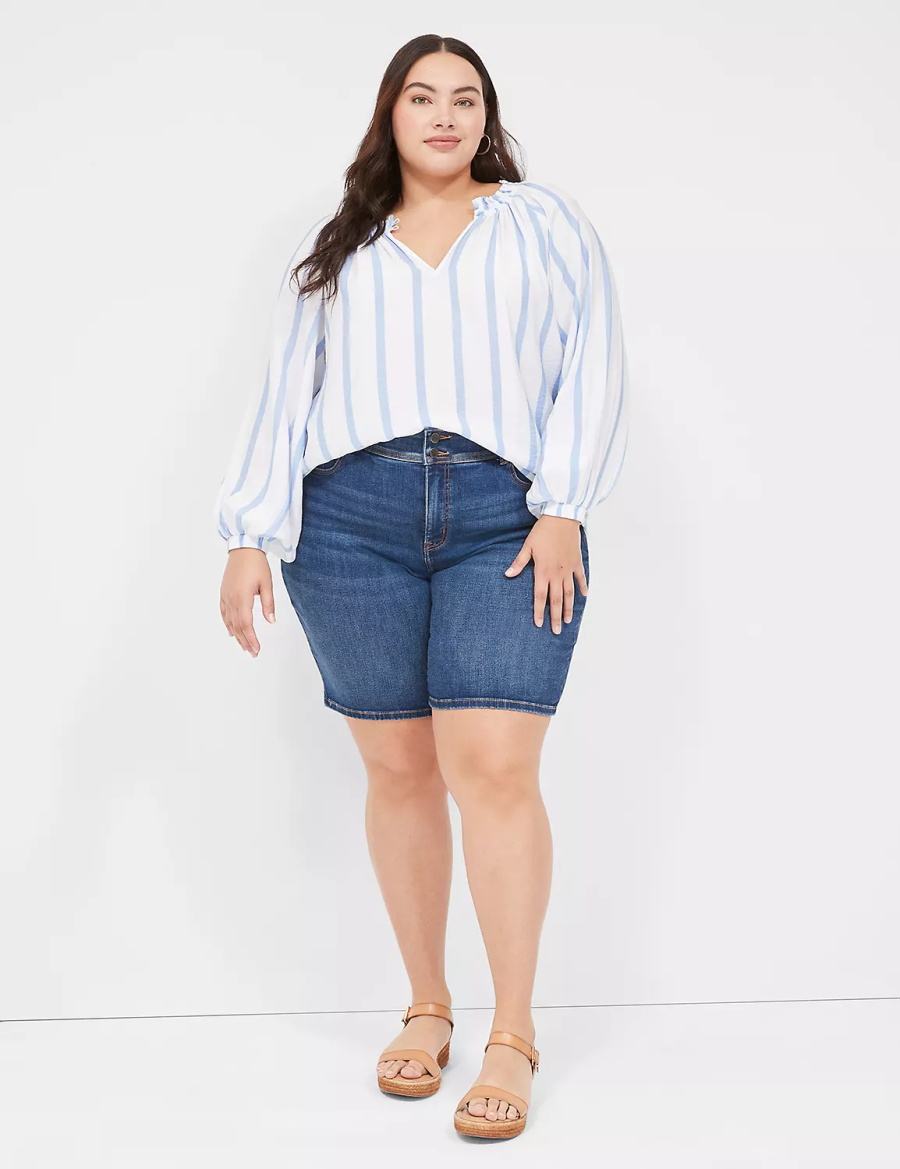 Blue Stripes Lane Bryant Swing-Sleeve Popover Women Blouse | FUL7210FZ