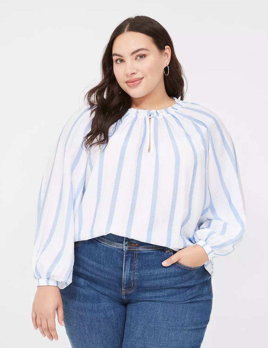 Blue Stripes Lane Bryant Swing-Sleeve Popover Women Blouse | FUL7210FZ