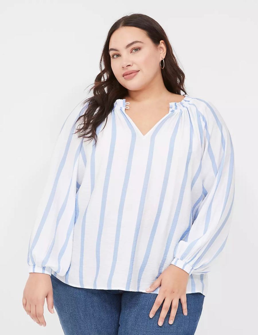 Blue Stripes Lane Bryant Swing-Sleeve Popover Women Blouse | FUL7210FZ