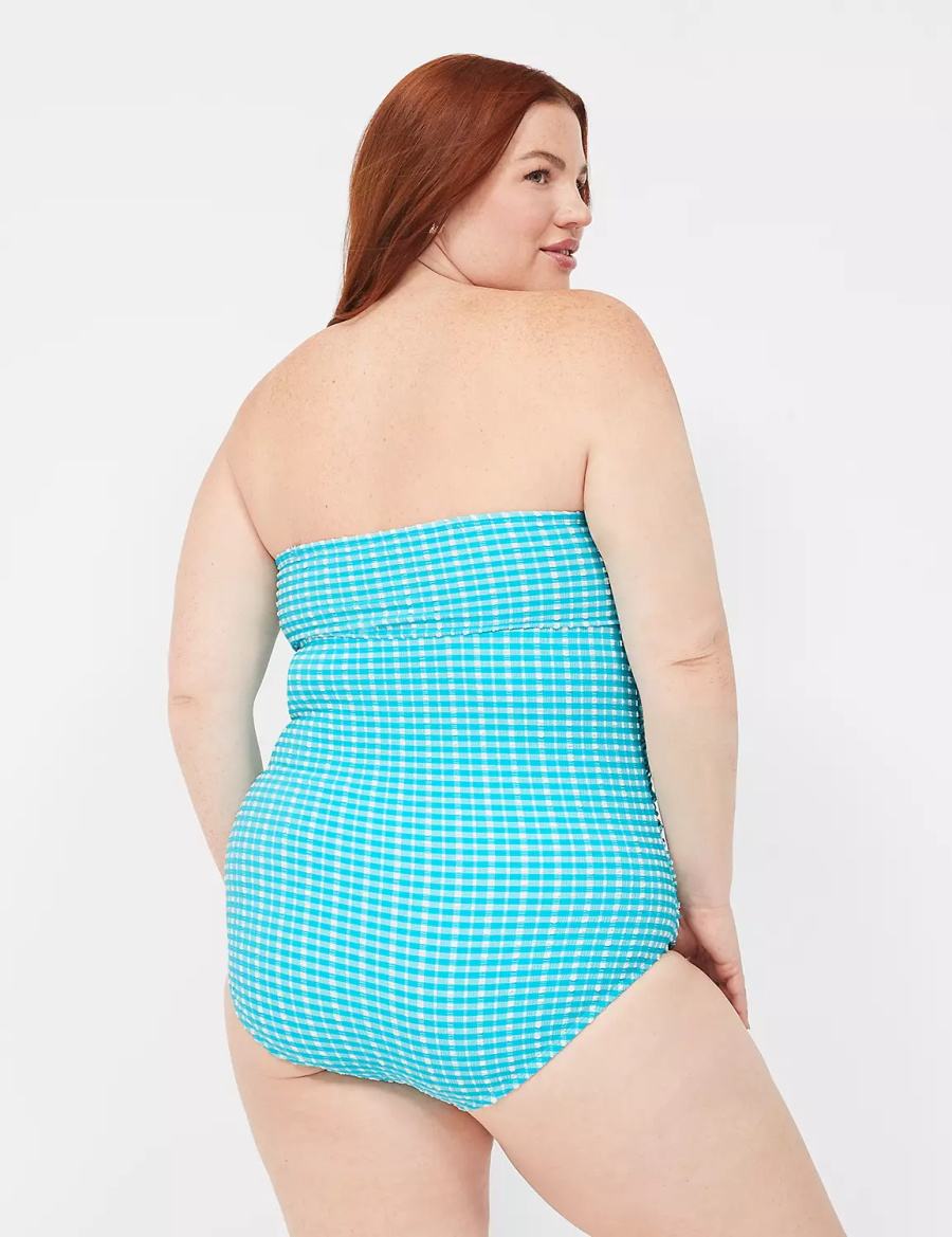 Blue White Lane Bryant No-Wire Multi-Way Strapless One-Piece Women Swimsuits | OCC6642LH