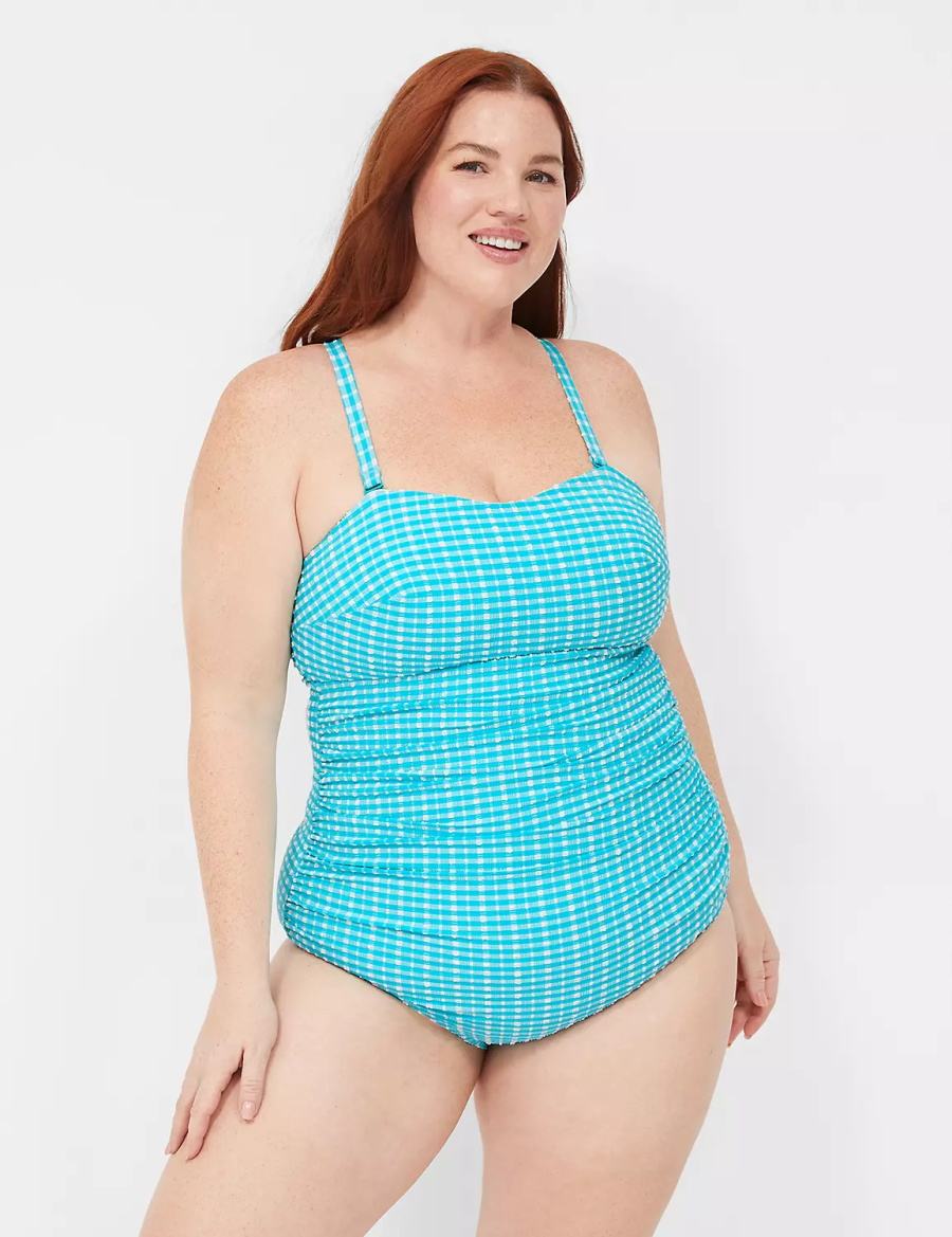 Blue White Lane Bryant No-Wire Multi-Way Strapless One-Piece Women Swimsuits | OCC6642LH