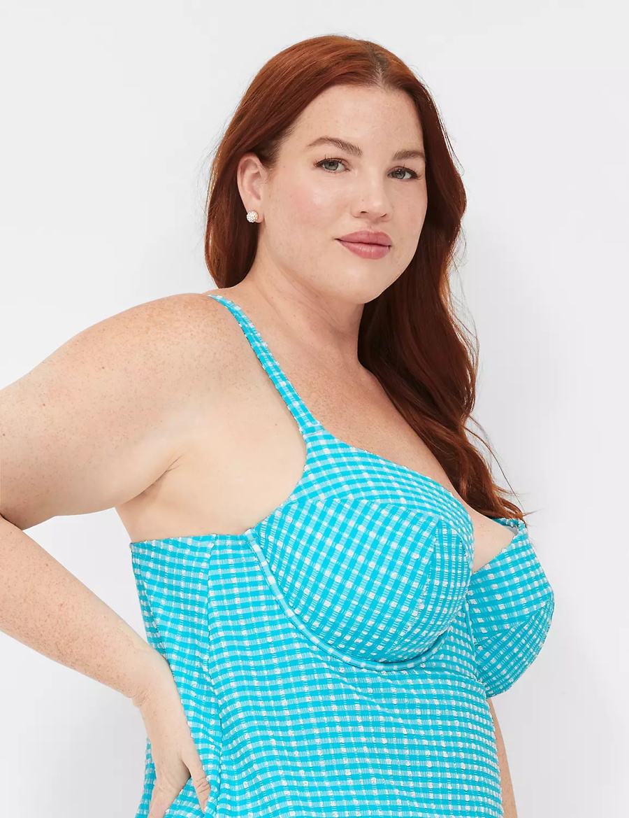 Blue White Lane Bryant Underwire Balconette Tankini Women Bikini Top | EYN8155CD