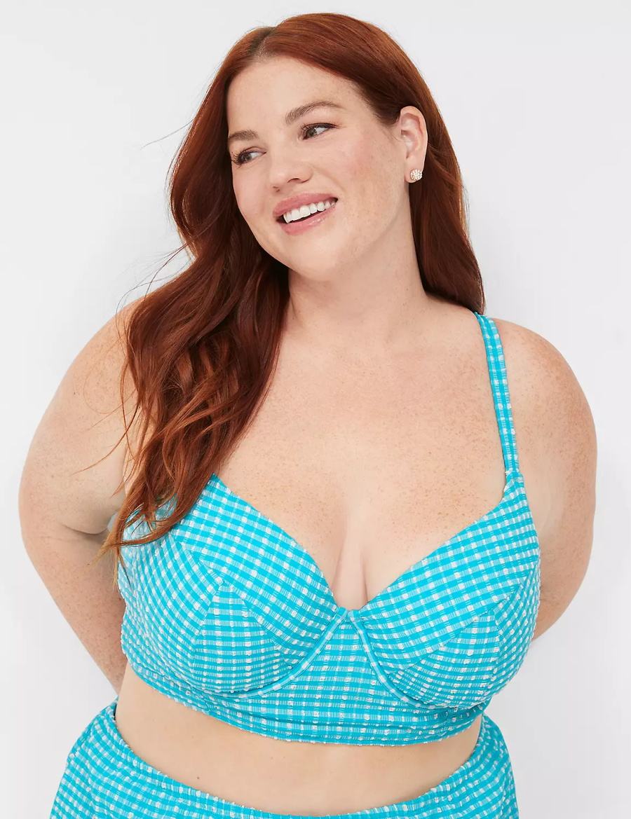 Blue White Lane Bryant Underwire Longline Women Bikini Top | KHN9998MY