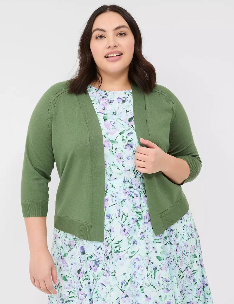 Brown Green Lane Bryant 3/4-Sleeve Open-Front Shrug Women Sweaters | XGK7261VB