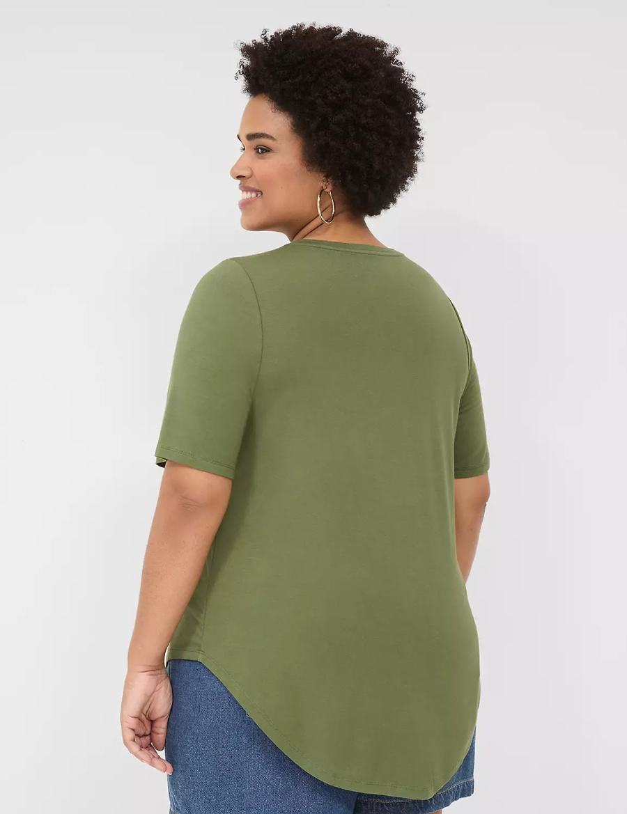 Brown Green Lane Bryant Curved-Hem Perfect Sleeve Tee Women T Shirts | HDK8029BB