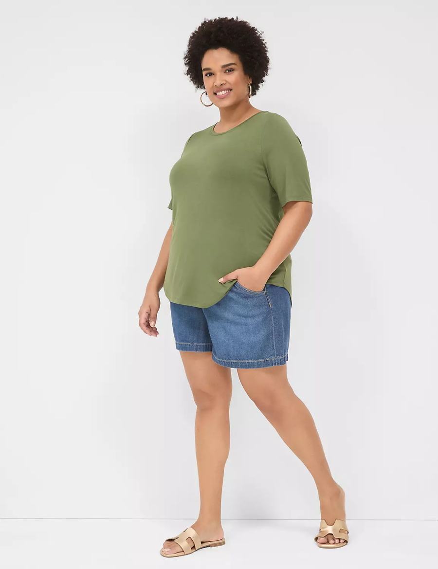 Brown Green Lane Bryant Curved-Hem Perfect Sleeve Tee Women T Shirts | HDK8029BB