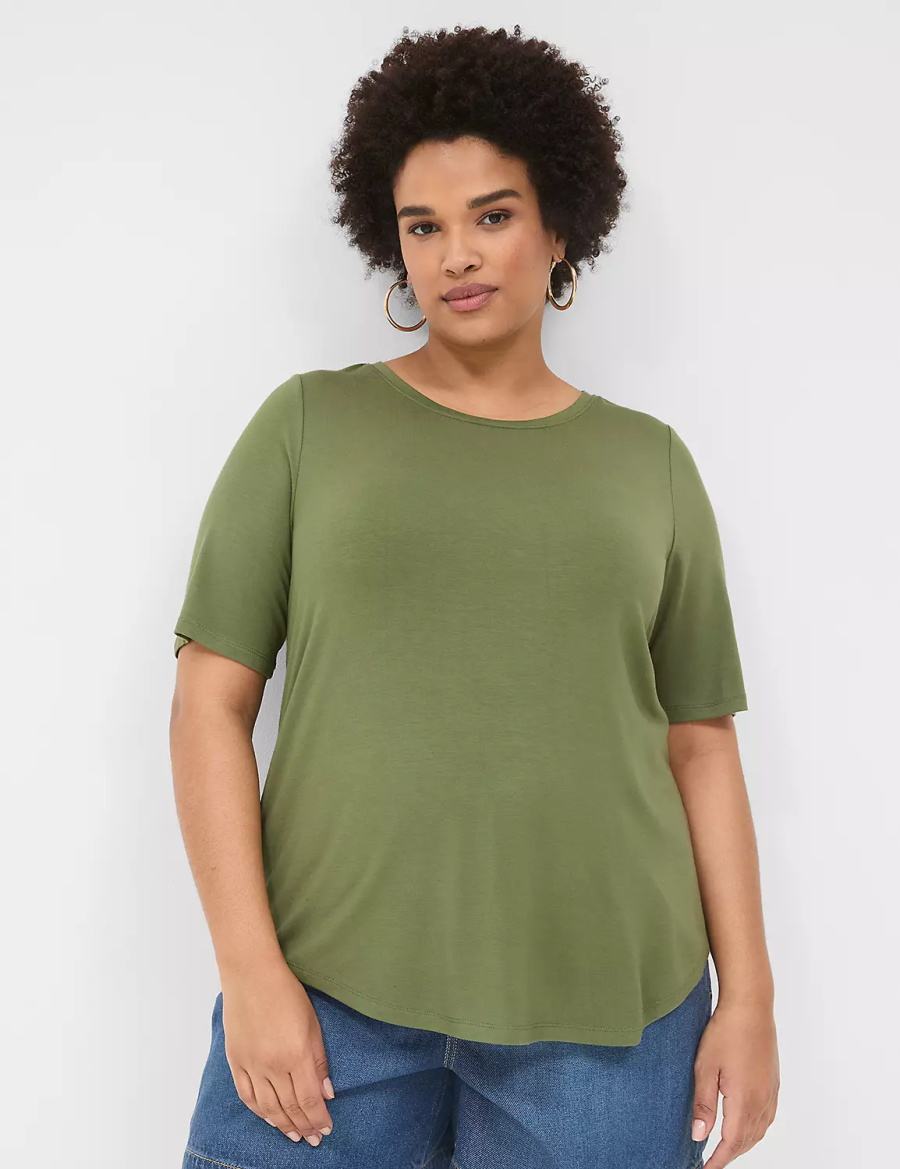 Brown Green Lane Bryant Curved-Hem Perfect Sleeve Tee Women T Shirts | HDK8029BB