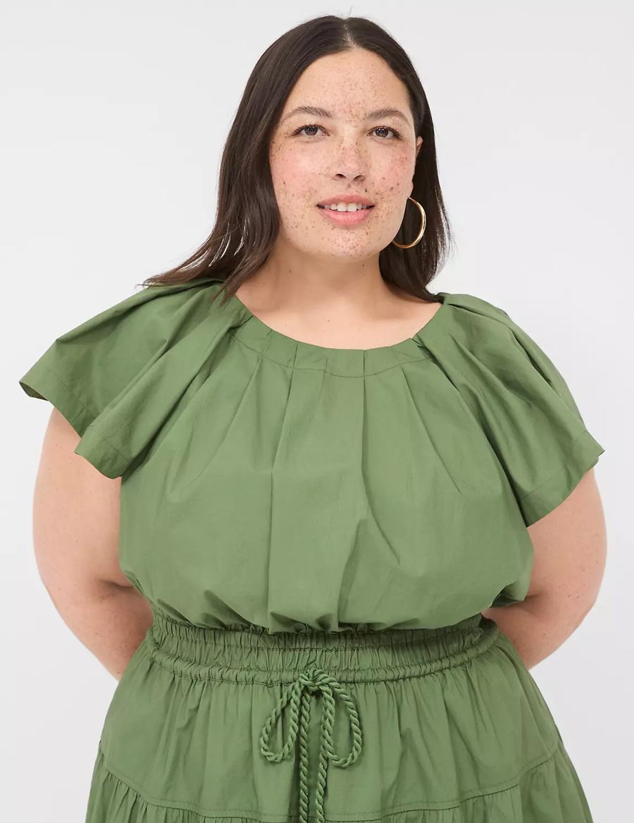 Brown Green Lane Bryant Pleated Crew-Neck Women Midi Dress | DQN9766KT