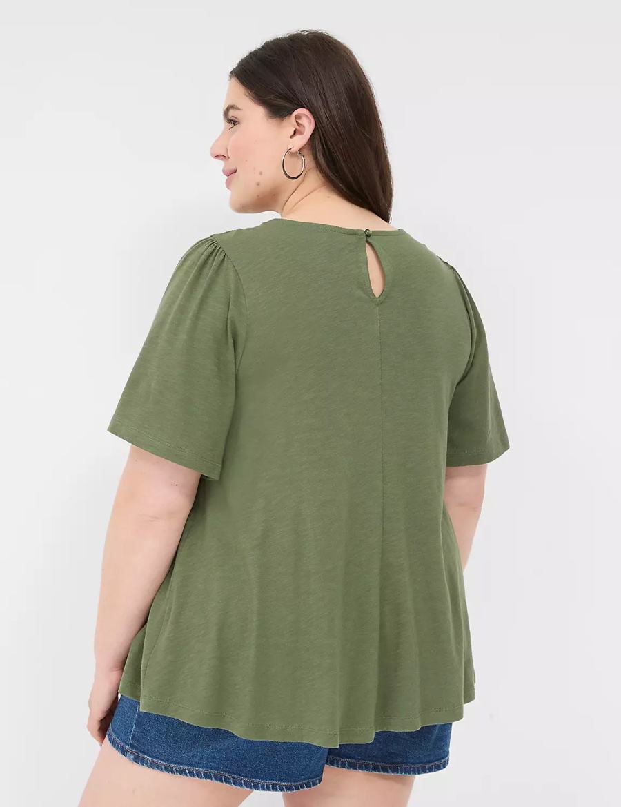 Brown Green Lane Bryant Relaxed Crochet Crew-Neck Top Women T Shirts | UET7641HZ