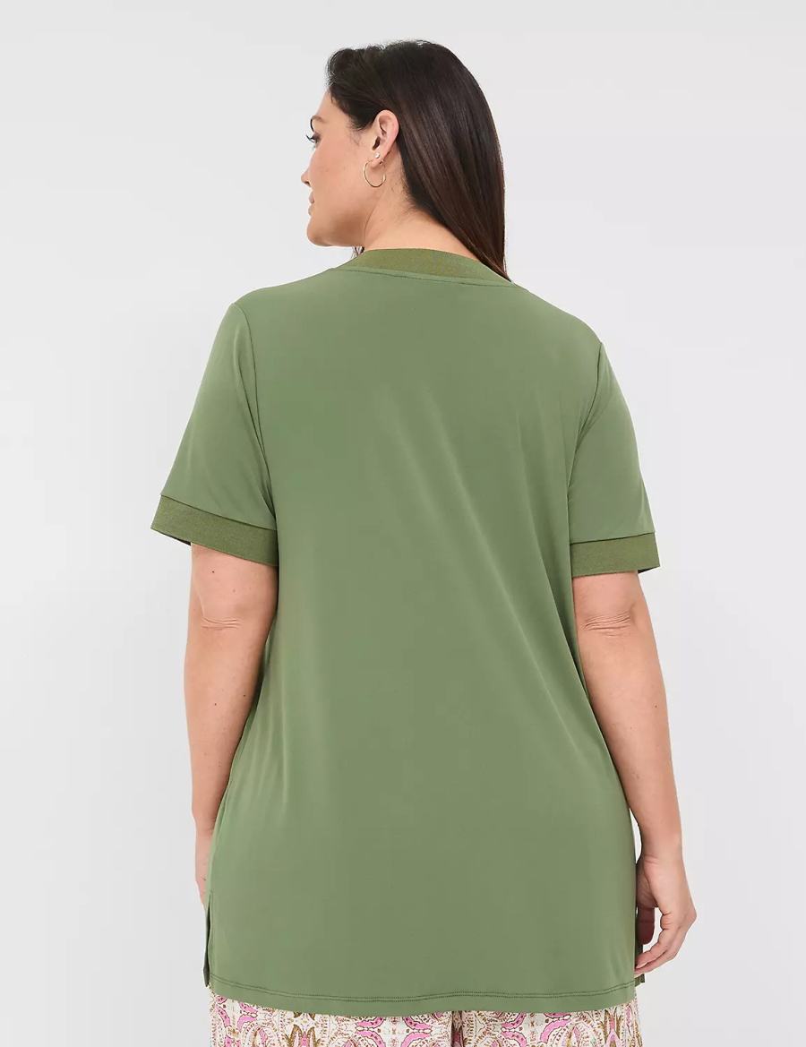 Brown Green Lane Bryant Relaxed Short-Sleeve V-Neck Top Women T Shirts | QMY6871RJ