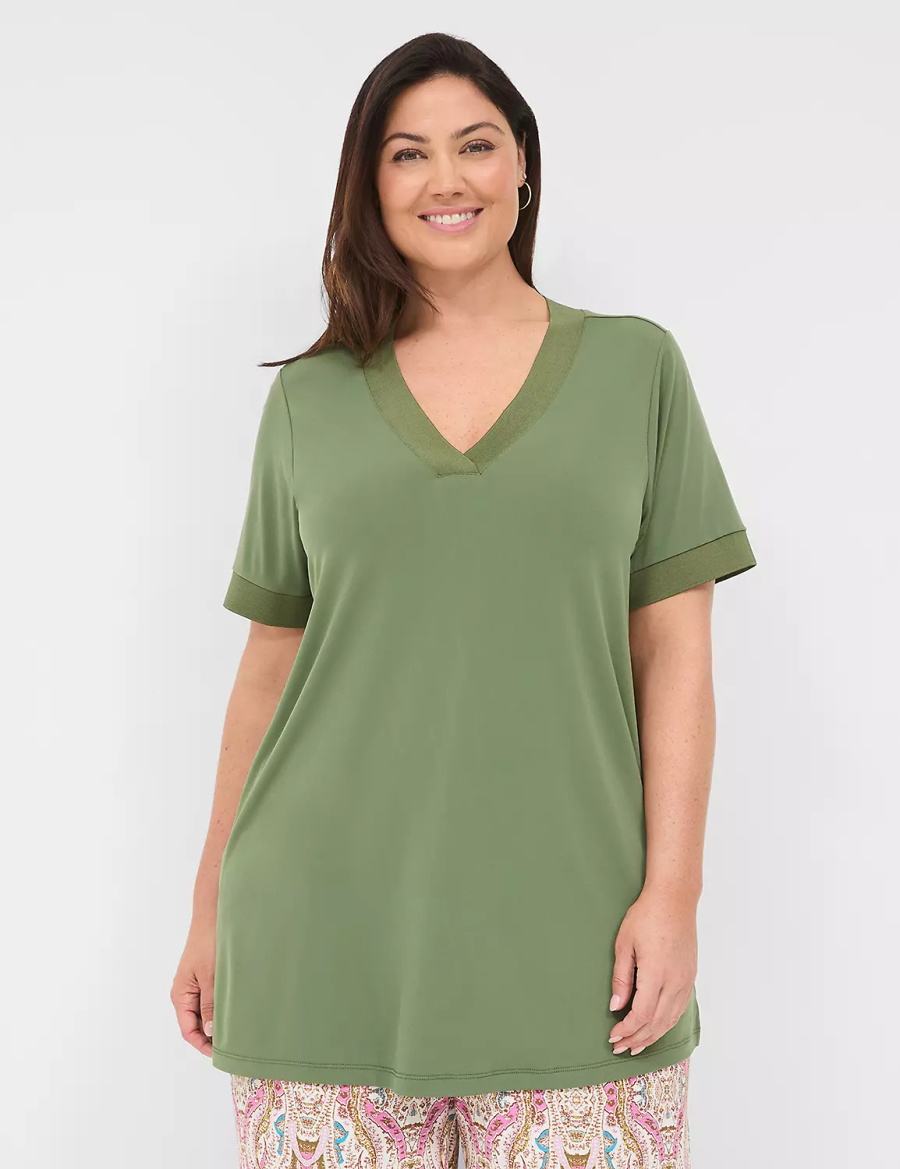 Brown Green Lane Bryant Relaxed Short-Sleeve V-Neck Top Women T Shirts | QMY6871RJ