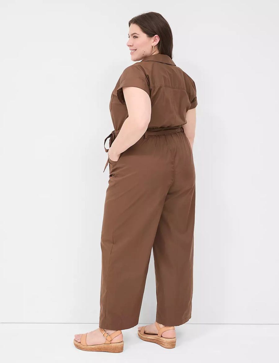 Brown Lane Bryant Cap-Sleeve Utility Women Jumpsuit | NND8581SE