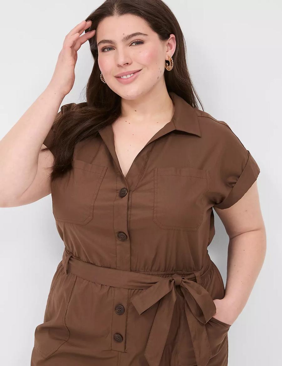 Brown Lane Bryant Cap-Sleeve Utility Women Jumpsuit | NND8581SE