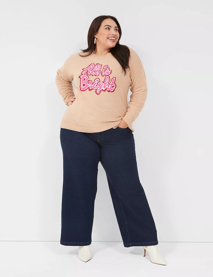 Brown Lane Bryant Crew-Neck All Is Bright Women Sweaters | HZQ4110TP