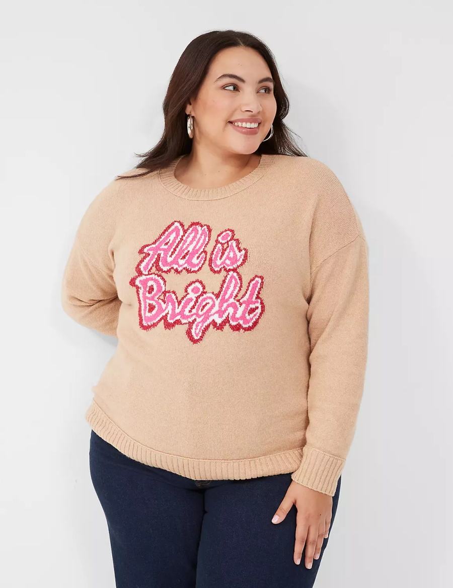 Brown Lane Bryant Crew-Neck All Is Bright Women Sweaters | HZQ4110TP