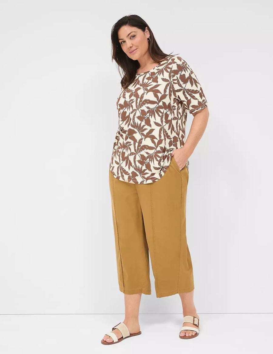 Brown Lane Bryant Curved-Hem Perfect Sleeve Tee Women T Shirts | HNS4966FN