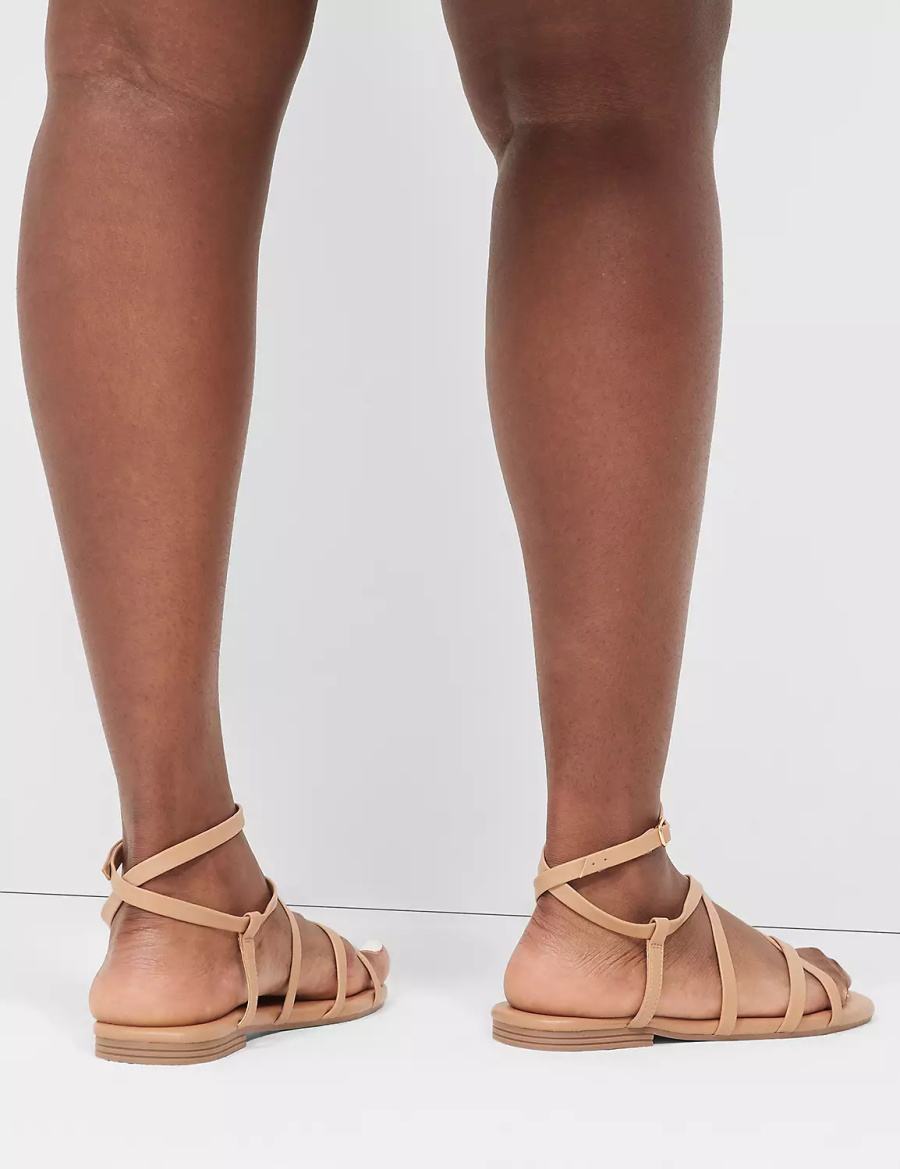 Brown Lane Bryant Dream Cloud Ankle-Strap Faux-Leather Gladiator Women Flat Sandals | CNL6855GU