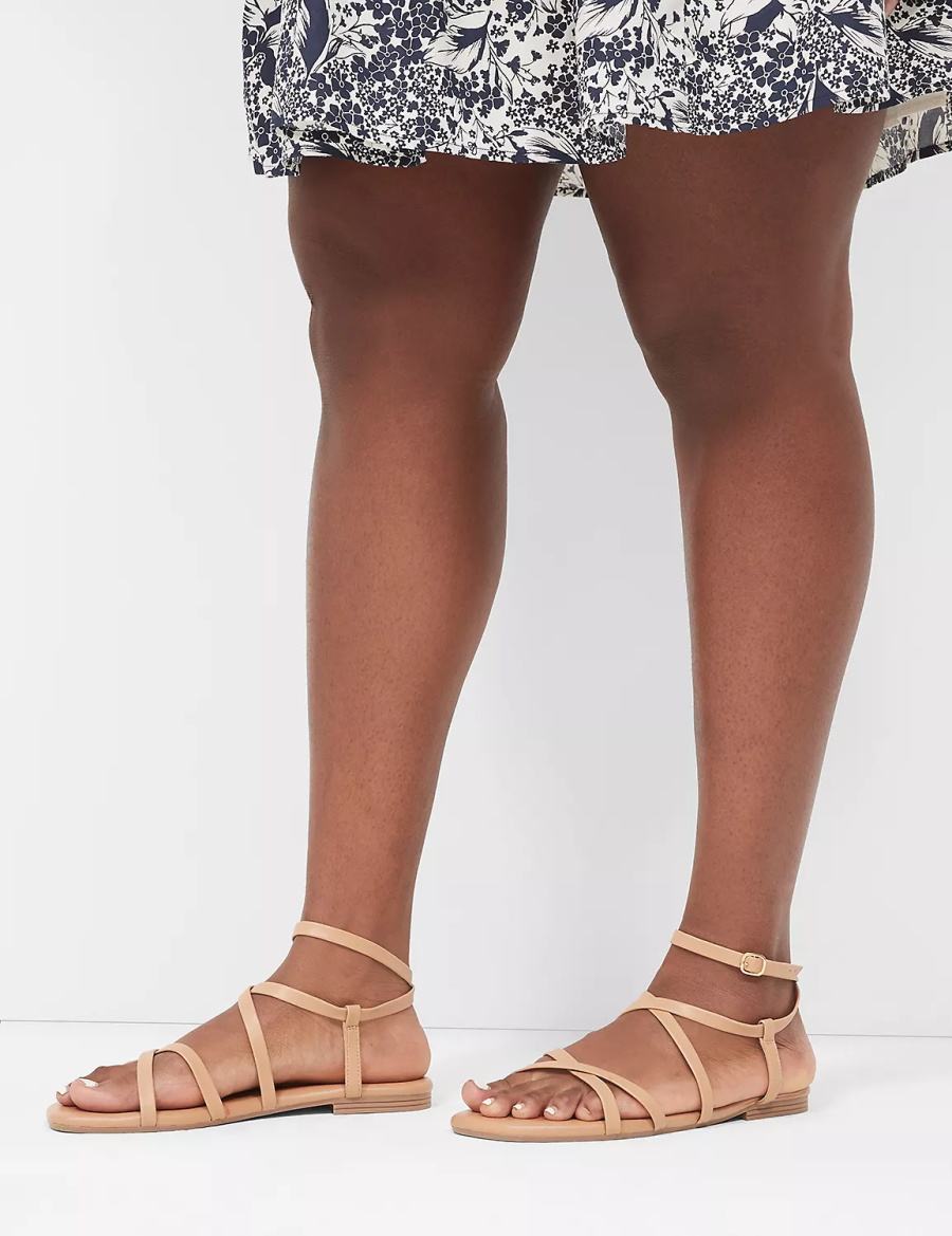 Brown Lane Bryant Dream Cloud Ankle-Strap Faux-Leather Gladiator Women Flat Sandals | CNL6855GU