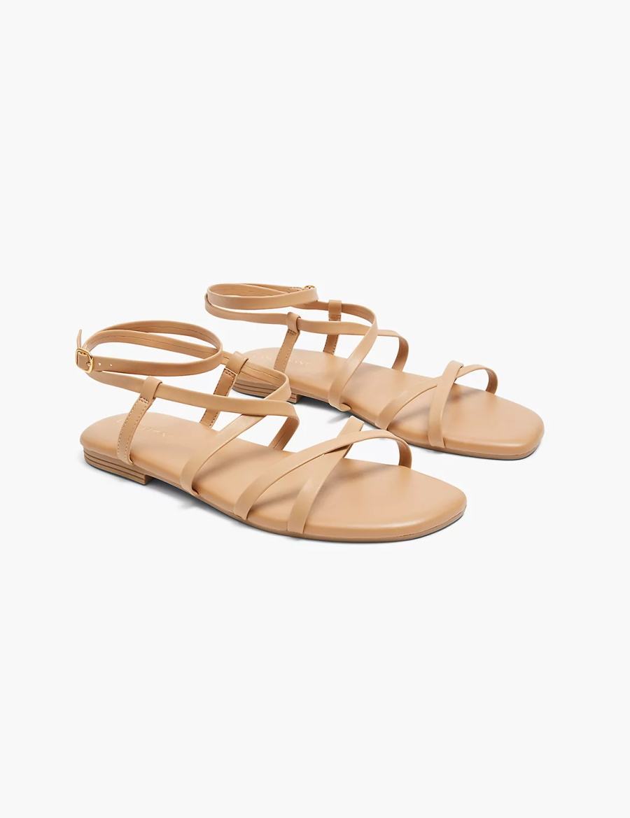 Brown Lane Bryant Dream Cloud Ankle-Strap Faux-Leather Gladiator Women Flat Sandals | CNL6855GU