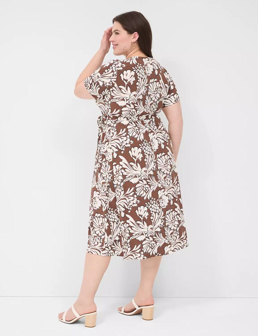 Brown Lane Bryant Faux-Wrap Jersey Women Midi Dress | VXG5255YB