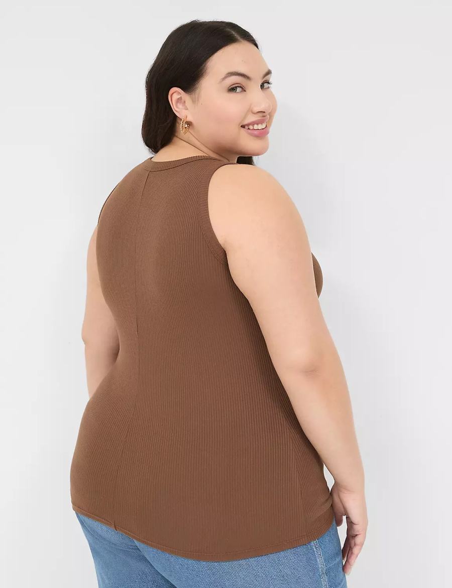 Brown Lane Bryant Fitted High-Neck Rib Women Tank Top | QOI247AS