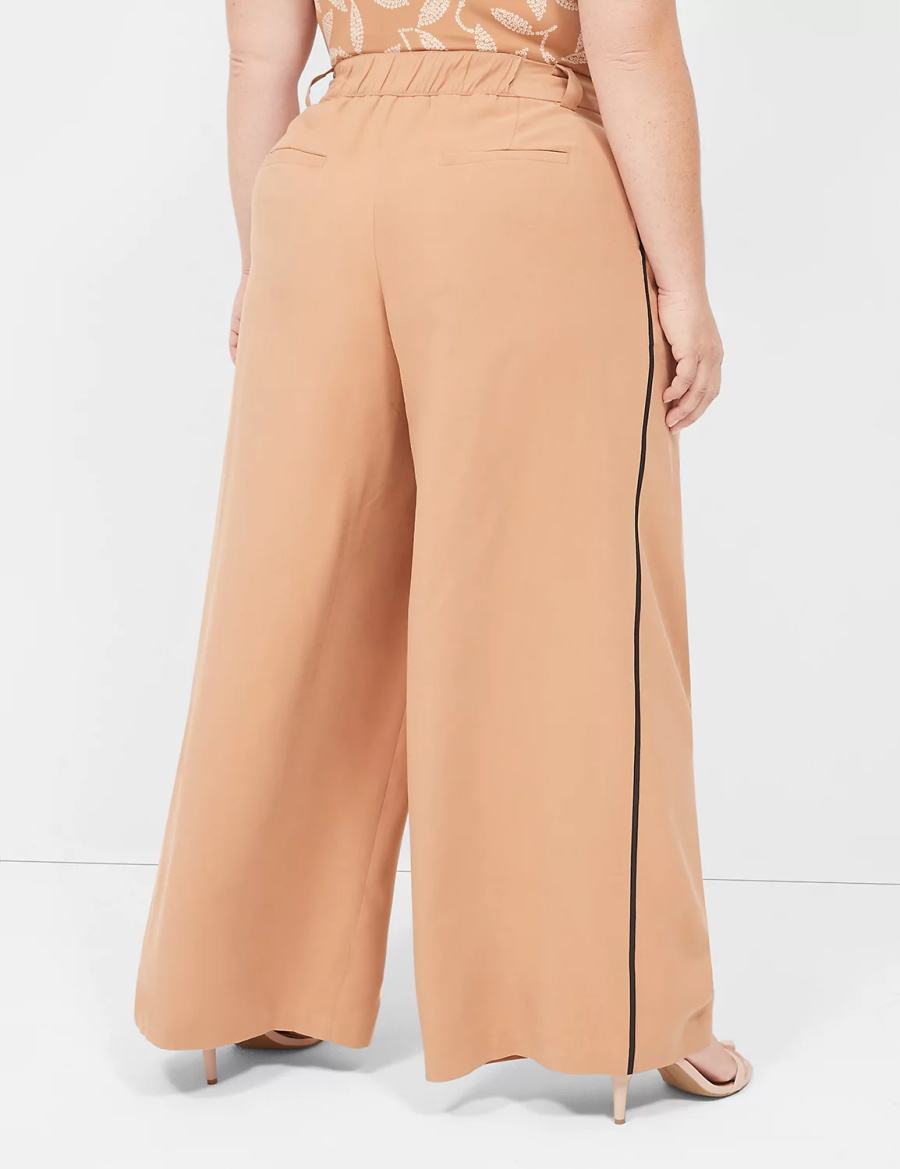 Brown Lane Bryant Pleated Wide Leg With Side-Trim Women Pants | VRG10088YM