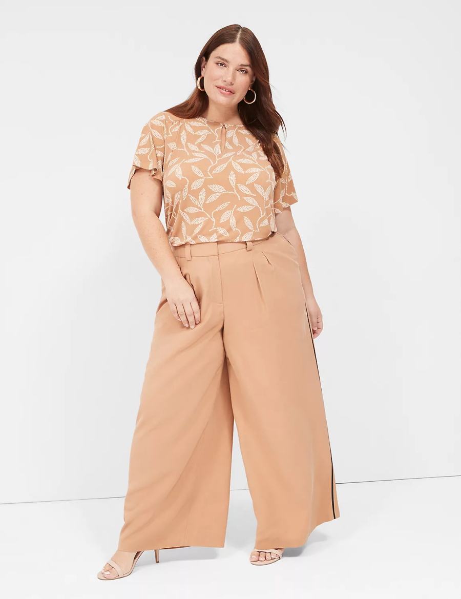 Brown Lane Bryant Pleated Wide Leg With Side-Trim Women Pants | VRG10088YM