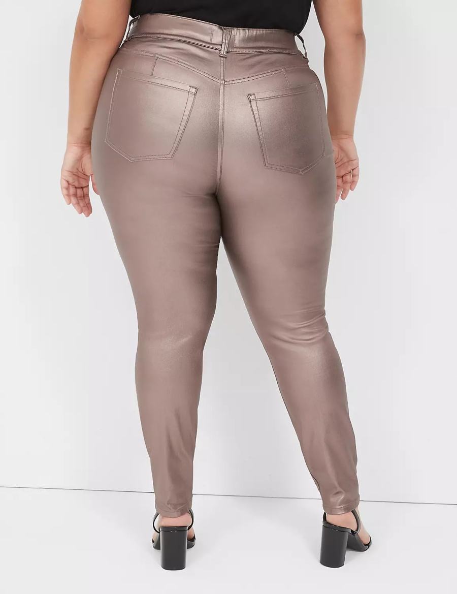 Brown Lane Bryant Pull-On High-Rise Coated Metallic Women Jeggings | LEL733KE