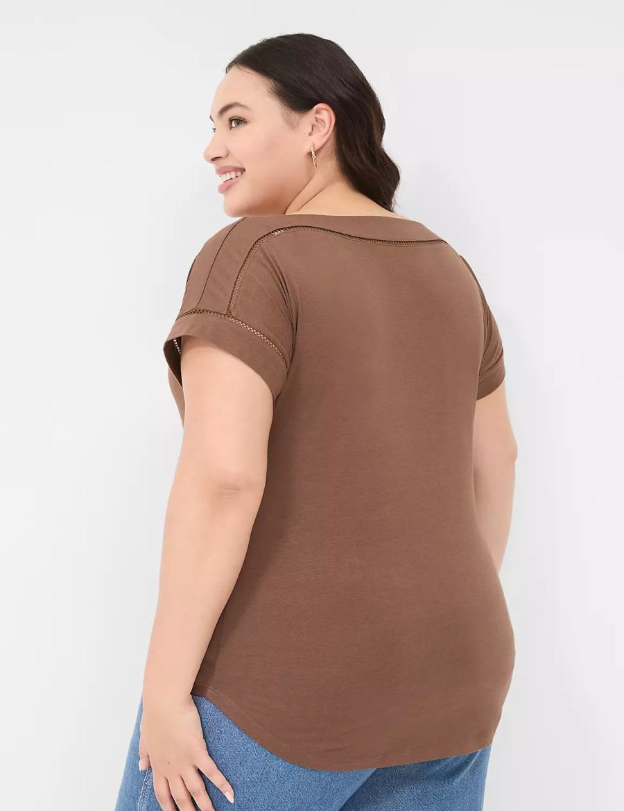 Brown Lane Bryant Relaxed Cap-Sleeve Boatneck Top Women T Shirts | JRO2575LS