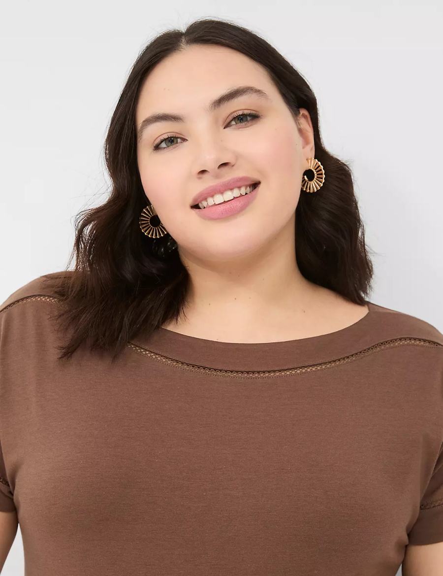 Brown Lane Bryant Relaxed Cap-Sleeve Boatneck Top Women T Shirts | JRO2575LS