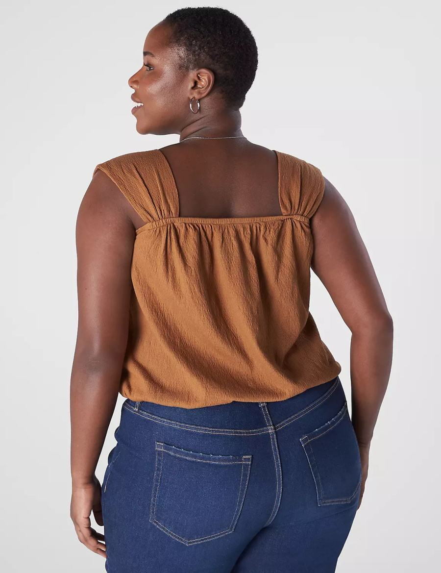 Brown Lane Bryant Relaxed Crop Cap-Sleeve Square-Neck Top Women T Shirts | UQP5564QK