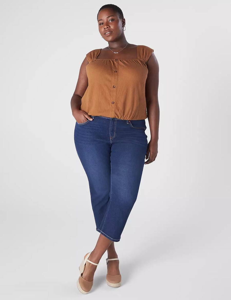 Brown Lane Bryant Relaxed Crop Cap-Sleeve Square-Neck Top Women T Shirts | UQP5564QK