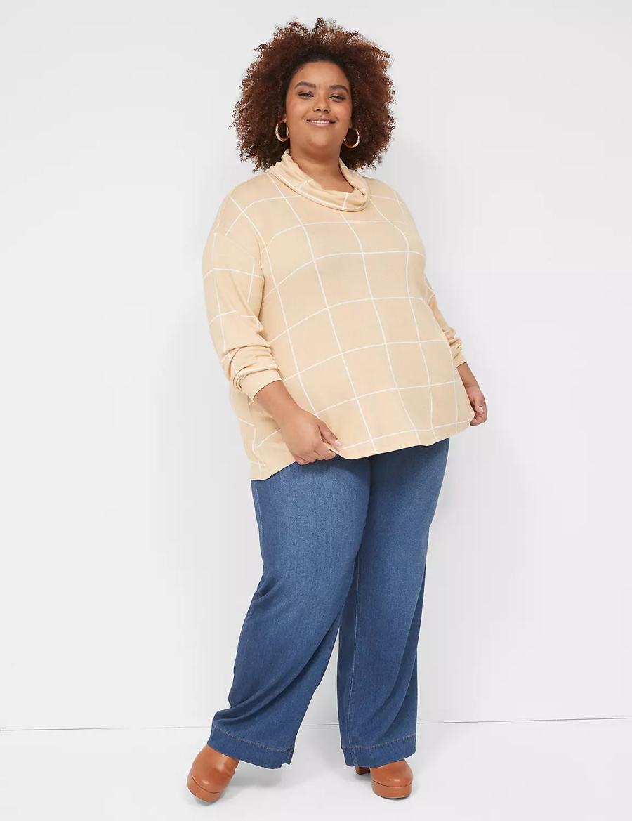 Brown Lane Bryant Relaxed Long-Sleeve Funnel-Neck Women Sweatshirts | UXJ2293RC