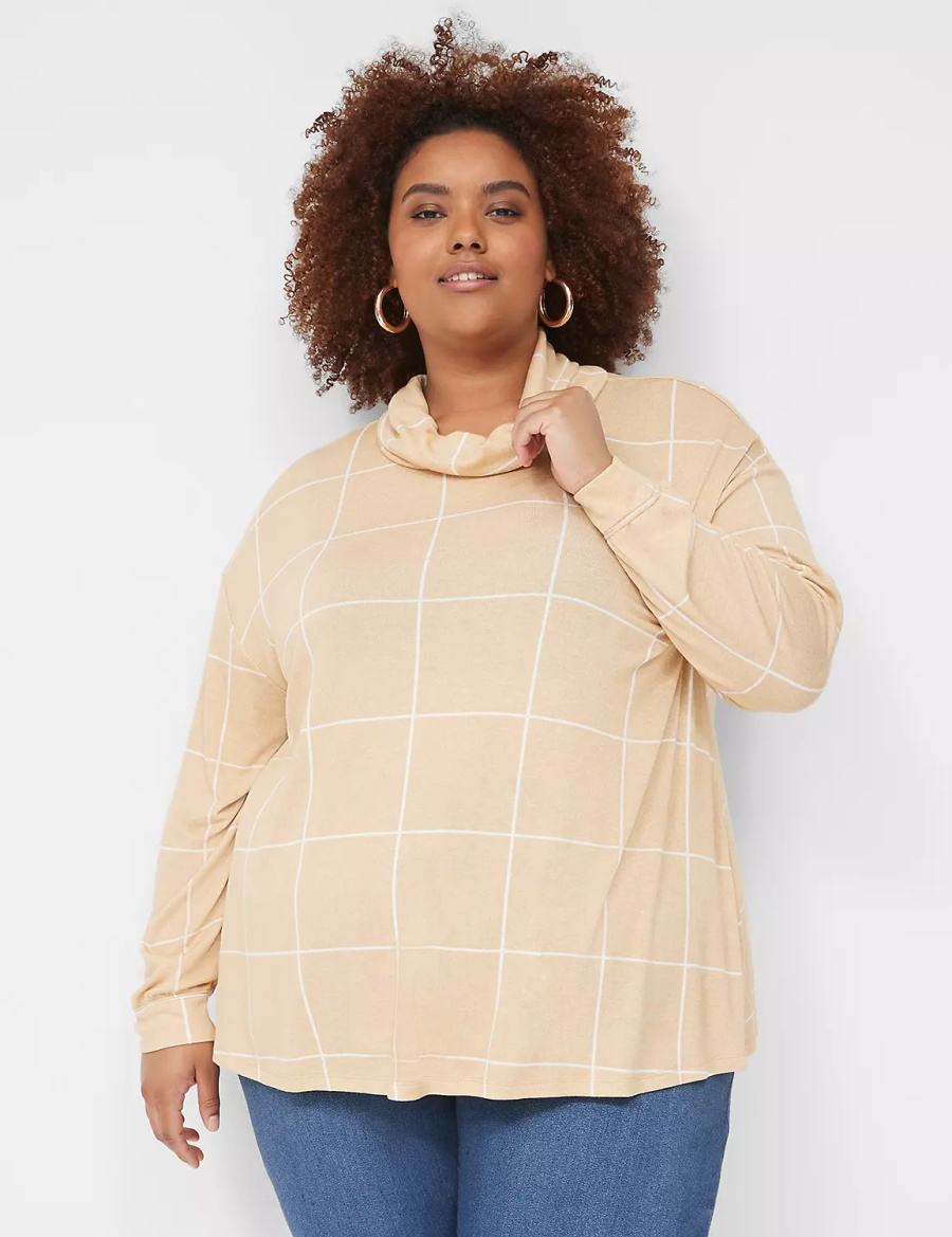 Brown Lane Bryant Relaxed Long-Sleeve Funnel-Neck Women Sweatshirts | UXJ2293RC