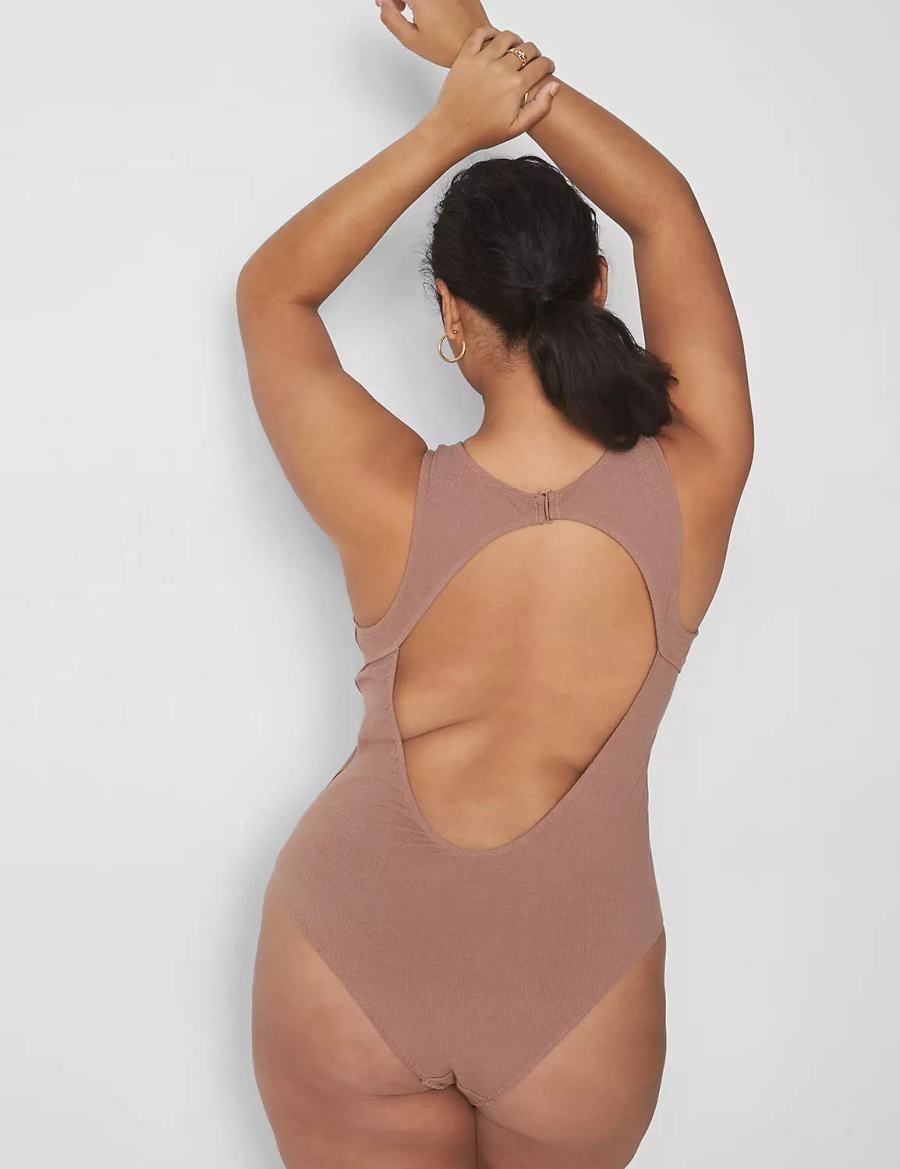 Brown Lane Bryant Rib Open-Back Women Bodysuit | FEJ8463DM